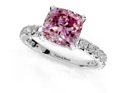 Solitaire Engagement Ring Setting for Fancy Pink Cushion Cut Center with Shared-Prong Accents and Prong Head in Sterling Silver