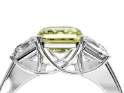 3 Stone Engagement Ring Setting for Fancy Yellow Asscher Cut Center with Raised Basket Heads and Prong Head in Sterling Silver