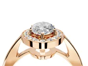 Bezel-Framed Halo Engagement Ring Setting for Marquise Center with Pave Band and Prong Head in Rose Gold