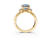 3 Stone Engagement Ring Setting for Fancy Blue Princess Cut Center with Pave Twist Band and Prong Head in Yellow Gold