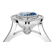 Halo Engagement Ring Setting for Fancy Blue Heart-Shaped Center with Milgrain Frame, Pave Band and Prong Head in Platinum