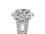 Halo Engagement Ring Setting for Oval Center with Two-Strand Split Shank and Prong Head in Platinum