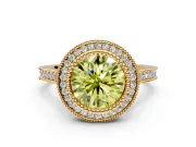 Halo Engagement Ring Setting for Fancy Yellow Round Cut Center with Milgrain Frame, Pave Band and Prong Head in Yellow Gold