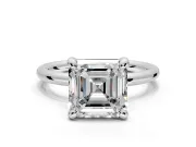 Low-Set Solitaire Engagement Ring Setting for Asscher Cut Center with Thin Plain Band and Prong Head in Platinum