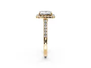 Halo Engagement Ring Setting for Princess Cut Center with Narrowing Pave Band and Prong Head in Yellow Gold