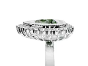 Halo Engagement Ring Setting for Fancy Green Heart-Shaped Center with Milgrain Bezel Rim, Plain Band and Prong Head in Sterling Silver