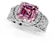 Pave Engagement Ring Setting for Fancy Pink Asscher Cut Center with Curved Accent Rows, Openwork and Prong Head in Sterling Silver