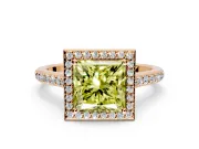 Halo Engagement Ring Setting for Fancy Yellow Princess Cut Center with Pave Accents, Heart Basket and Prong Head in Rose Gold