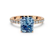 Open Basket Engagement Ring Setting for Fancy Blue Radiant Cut Center with Pave Band and Prong Head in Rose Gold