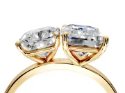 Cushion Cut and Emerald Cut Lab-Grown Diamond Toi et Moi Engagement Ring with Prong-Set Stones in Yellow Gold
