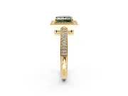 Milgrain Halo Engagement Ring Setting for Fancy Green Princess Cut Center with Three-Sided Pave Band and Prong Head in Yellow Gold