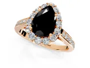 Floral Halo Engagement Ring Setting for Fancy Black Pear-Shaped Center with Large Halo Accents and Prong Head in Rose Gold