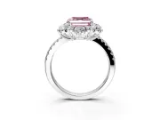 Floral Halo Engagement Ring Setting for Fancy Pink Asscher Cut Center with Pave Accents and Prong Head in Sterling Silver