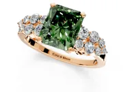 Cluster Engagement Ring Setting for Fancy Green Radiant Cut Center with 2-Row Shoulder Clusters and Prong Head in Rose Gold