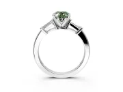 3 Stone Engagement Ring Setting for Fancy Green Oval Center with Channel Baguette Accents and Prong Head in Platinum