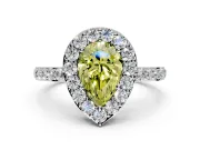 Halo Engagement Ring Setting for Fancy Yellow Pear-Shaped Center with Heart-Shaped Openwork, Pave Band and Prong Head in Platinum