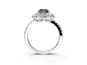Floral Halo Engagement Ring Setting for Fancy Green Cushion Cut Center with Pave Accents and Prong Head in Platinum