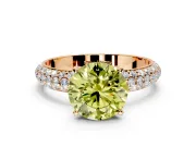 Solitaire Engagement Ring Setting for Fancy Yellow Round Cut Center with Domed Multi-Row Pave Band and Prong Head in Rose Gold