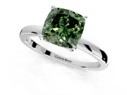 Solitaire Engagement Ring Setting for Fancy Green Cushion Cut Center with Thin Rounded Plain Band and Prong Head in Sterling Silver