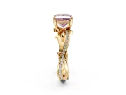 Solitaire Engagement Ring Setting for Fancy Pink Princess Cut Center with Pave and Plain Crossover Band and Prong Head in Yellow Gold