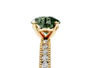 Solitaire Engagement Ring Setting for Fancy Green Round Cut Center with Milgrain-Edged Pave Band and Prong Head in Yellow Gold