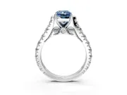 Solitaire Engagement Ring Setting for Fancy Blue Radiant Cut Center with Pave Cathedral Shoulders and Prong Head in Platinum