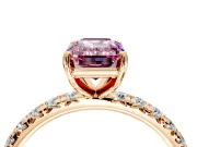 Solitaire Engagement Ring Setting for Fancy Pink Emerald Cut Center with Shared-Prong Accents and Prong Head in Rose Gold