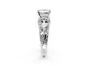 Solitaire Engagement Ring Setting for Princess Cut Center with Filigree Accent Basket and Prong Head in Platinum
