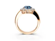 Halo Engagement Ring Setting for Fancy Blue Round Cut Center with Milgrain Channel Band and Prong Head in Rose Gold