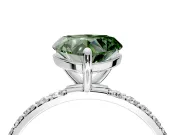 Solitaire Engagement Ring Setting for Fancy Green Heart-Shaped Center with Pave Accents and Prong Head in Sterling Silver