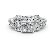 Cluster Engagement Ring Setting for Radiant Cut Center with Round Cut Accent Frame and Prong Head in Platinum
