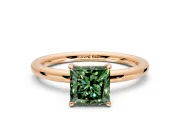 Low-Set Solitaire Engagement Ring Setting for Fancy Green Princess Cut Center with Thin Plain Band and Prong Head in Rose Gold