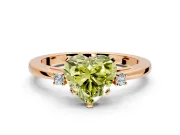 3 Stone Engagement Ring Setting for Fancy Yellow Heart-Shaped Center with Low-Set Round Cut Accents and Prong Head in Rose Gold