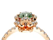 Halo Engagement Ring Setting for Fancy Green Pear-Shaped Center with Openwork Halo, Pave Band and Prong Head in Rose Gold