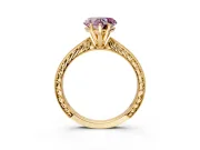 Solitaire Engagement Ring Setting for Fancy Pink Heart-Shaped Center with Engraved Milgrain Band and Prong Head in Yellow Gold
