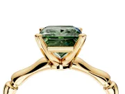 Solitaire Engagement Ring Setting for Fancy Green Princess Cut Center with Bamboo Band and Prong Head in Yellow Gold