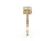 Cathedral Engagement Ring Setting for Radiant Cut Center with Antique-Style Pave Band and Prong Head in Yellow Gold