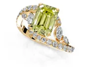 Solitaire Engagement Ring Setting for Fancy Yellow Emerald Cut Center with Pave Bypass Twist Band and Prong Head in Yellow Gold