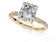 Solitaire Engagement Ring Setting for Radiant Cut Center with Fine Pave Band and Prong Head in Yellow Gold