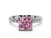 Solitaire Engagement Ring Setting for Fancy Pink Princess Cut Center with Large Accents and Prong Head in Platinum