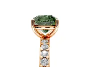 Solitaire Engagement Ring Setting for Fancy Green Cushion Cut Center with Round Cut Pave Band and Prong Head in Rose Gold