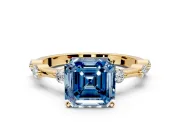 Solitaire Engagement Ring Setting for Fancy Blue Asscher Cut Center with Bezel Station Band and Prong Head in Yellow Gold