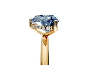 Hidden Halo Engagement Ring Setting for Fancy Blue Heart-Shaped Center with Thin Round-Wire Band and Prong Head in Yellow Gold