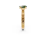 Solitaire Engagement Ring Setting for Fancy Green Oval Center with XO Engraved Band and Prong Head in Yellow Gold
