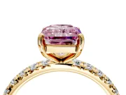 Solitaire Engagement Ring Setting for Fancy Pink Radiant Cut Center with Shared-Prong Accents and Prong Head in Yellow Gold