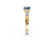 5 Stone Engagement Ring Setting for Fancy Blue Cushion Cut Center with Plain Band and Prong Head in Yellow Gold