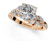 Solitaire Engagement Ring Setting for Cushion Cut Center with Marquise Accent Twist Band and Prong Head in Rose Gold