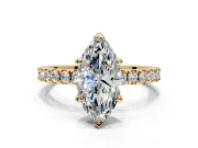 Solitaire Engagement Ring Setting for Marquise Center with Fine Pave Band and Claw Prong Head in Yellow Gold