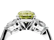 3 Stone Engagement Ring Setting for Fancy Yellow Radiant Cut Center with Large Pear-Shaped Accents and Prong Head in White Gold