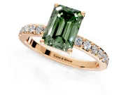 Solitaire Engagement Ring Setting for Fancy Green Emerald Cut Center with Round Cut Pave Band and Prong Head in Rose Gold